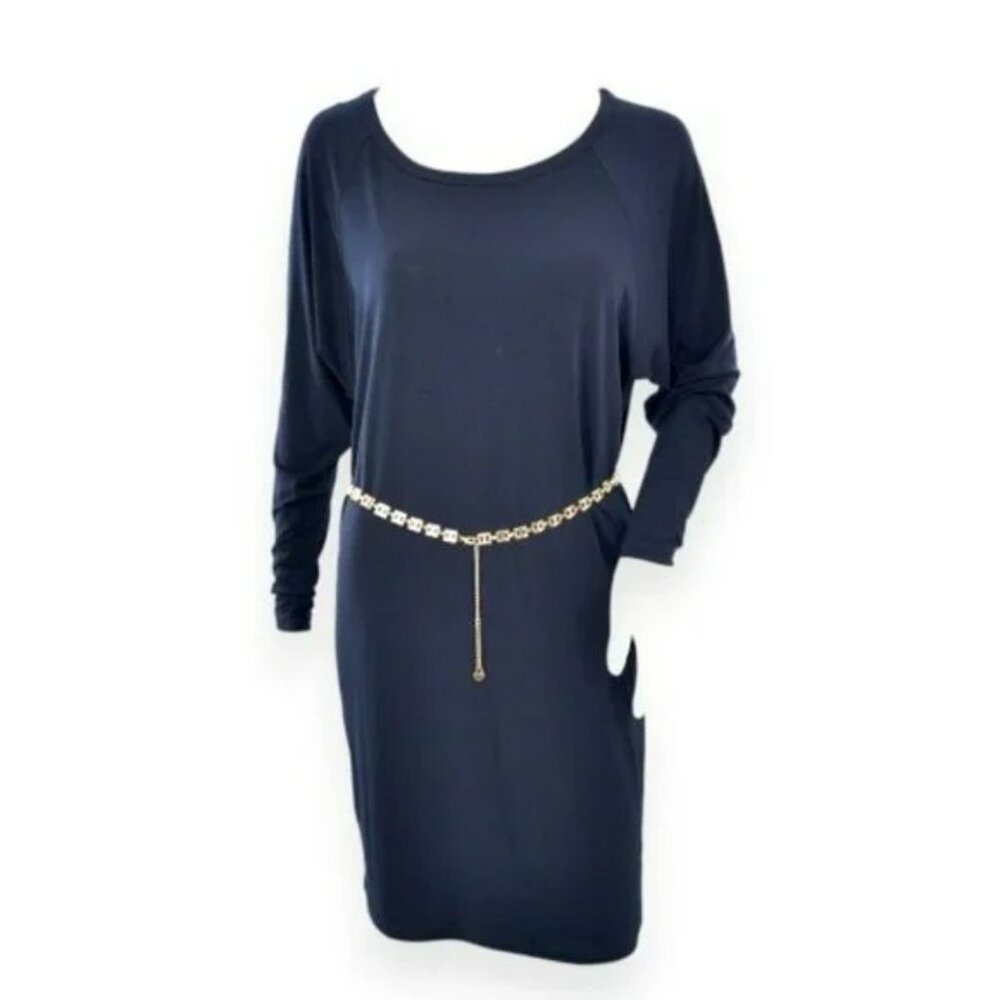 Michael Kors Navy Blue-Black Minimalist Dolman Stretch Tube Shirt Shift Dress XS